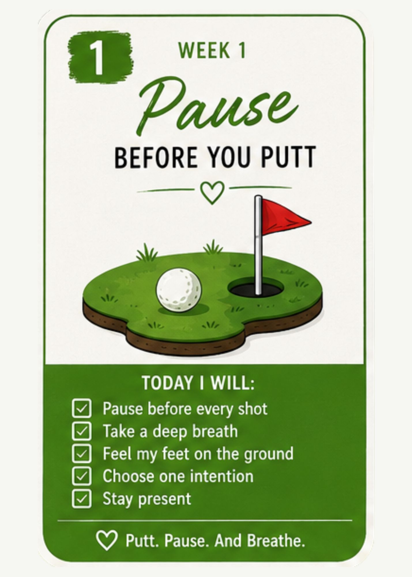 Swing Into Calm week 1 practice card: Pause Before You Putt